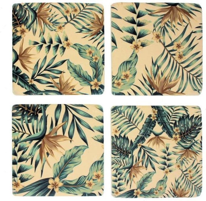 Meander onderzetters Palmbladeren Groen/creme