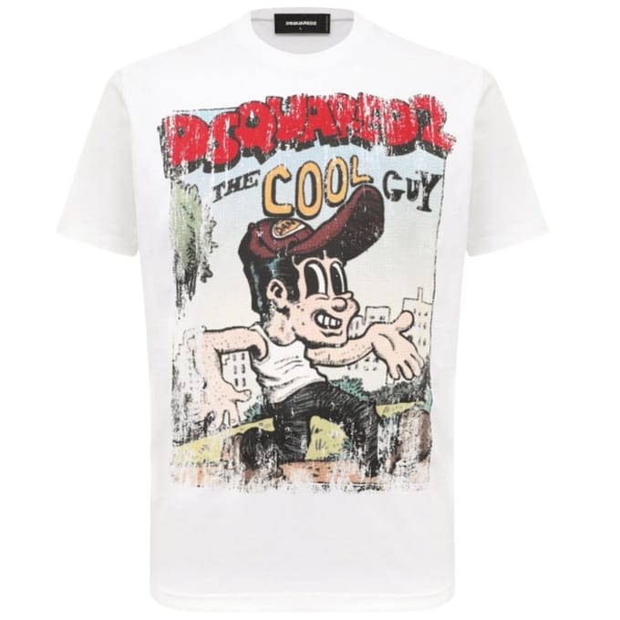 Dsquared2 Cigarette Fit The Cool Guy Print Wit T-shirt