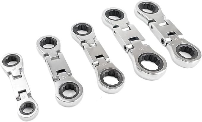 Ratel Set - Flexibele Sleutel - Krappe Ruimtes - 180 Graden Kop - 5 Stuks 8-19mm