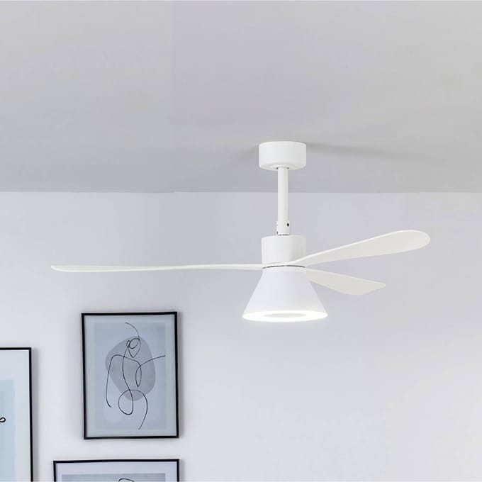FARO BARCELONA LED plafondventilator Amelia Cone L, wit, gelijkstroom, stil, 132 cm
