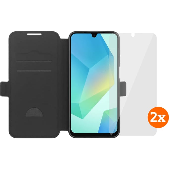 BlueBuilt Samsung Galaxy A18/A17 4G/5G Book Case Zwart + Screenprotector Glas Duo Pack