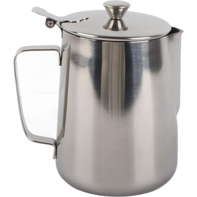 Roestvrijstalen Koffiekop Mok Melkopschuitlepel Kan met Deksel voor Latte Koffiekunst(1000 ml) gray