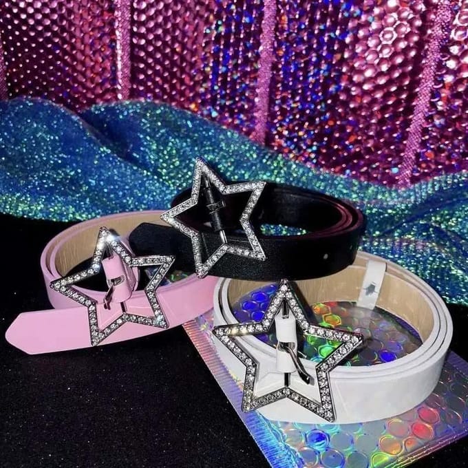 Y2K Star Buckle Belt Roze Leren Elastische Binding Versierde Tailleband Sprankelende Strass Retro Bruid Decoratie Accessoires