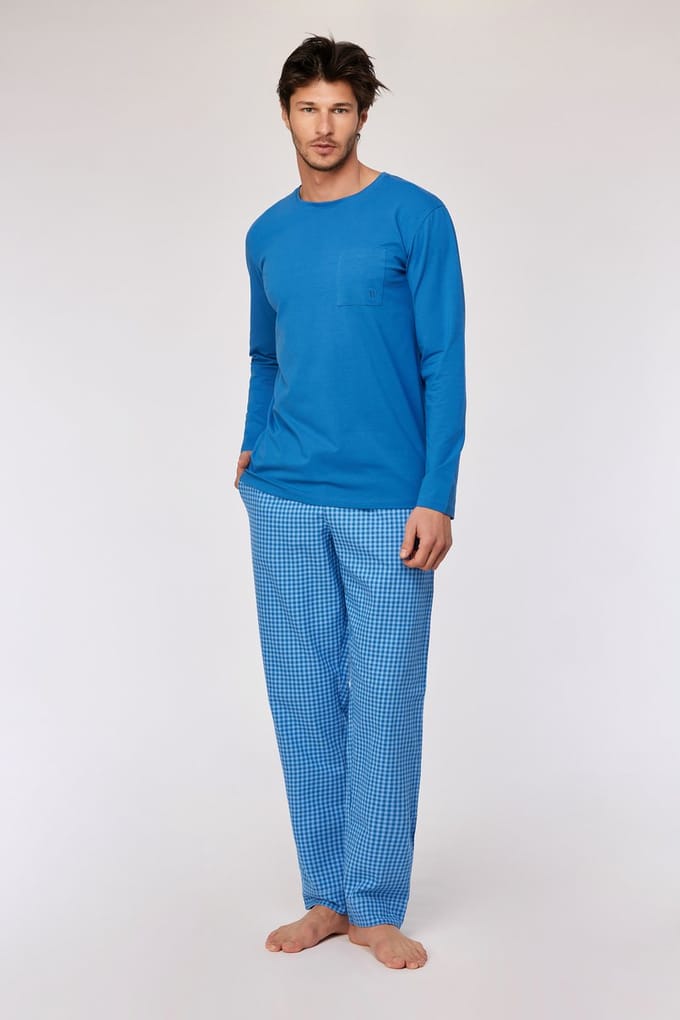 Woody pyjama heren - blauw - ruit - 252-10-QWB-W/879 - maat M