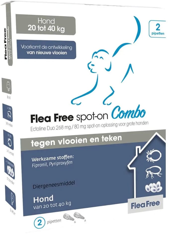 Flea Free Spot - Voor Honden van 20 tot 40 kg - 2 Pipets - Drop-stop pipet - 200ml