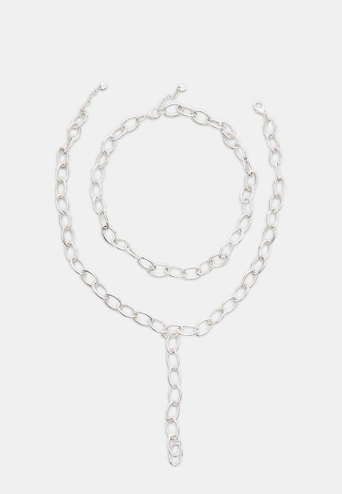 Stradivarius Set van 2 lariat-kettingen  Grijs OS