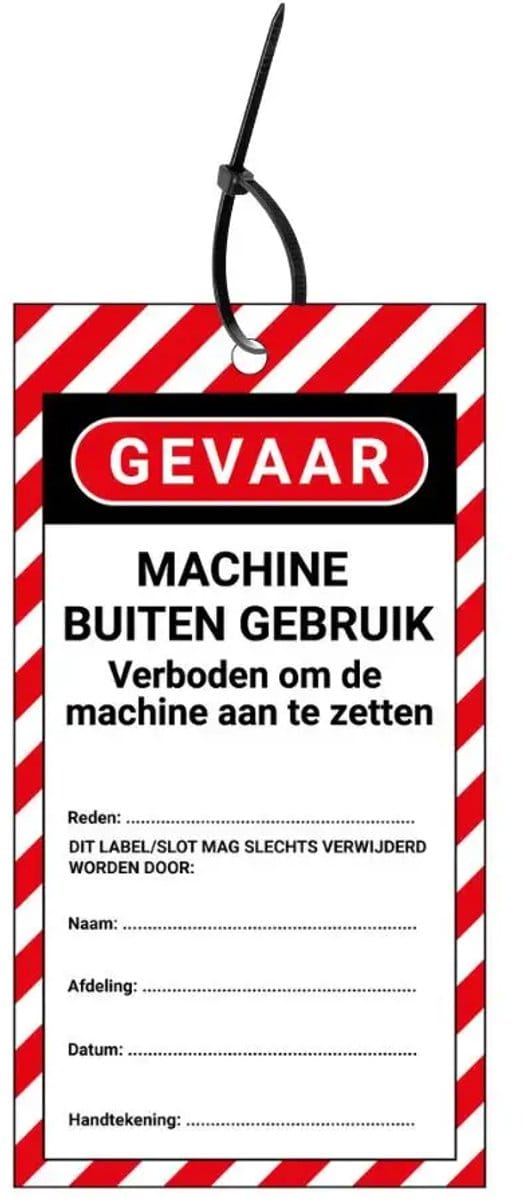 LOTO tags machine buiten gebruik NL - 10 stuks - inclusief tiewraps