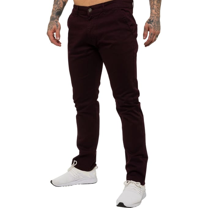 Enzo | Heren Slim Fit Stretch Chino Jeans - Bordeaux