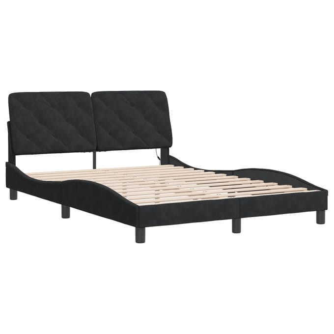vidaXL - Bedframe - met - LED - zonder - matras - fluweel - zwart - 140x190 - cm