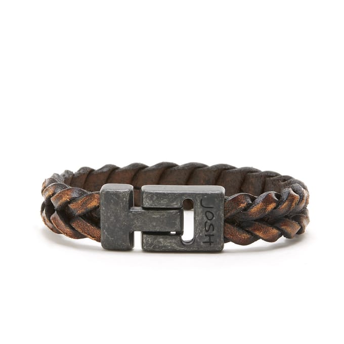 Josh Vintage Heren Armband Leer;Metaal - Bruin