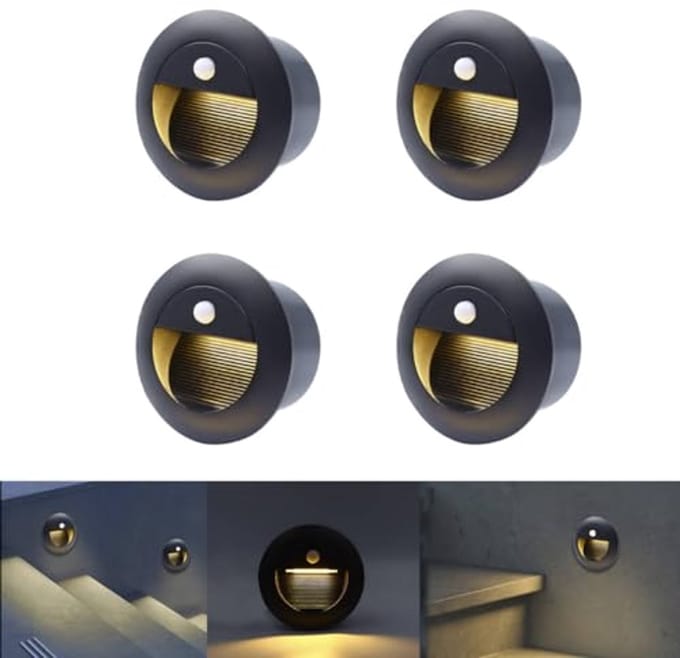 Wandlantaarn met Bewegingsmelder 1.5W, IP65, Warm Wit Licht, Aluminium, 4 Stuks