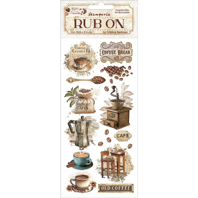 Stamperia - Coffee and Chocolate Rub-On 4x8,5 Inch Vintage Coffee Moments (DFLRB193)