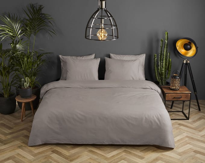 HIP dekbedovertrek effen kleur - 2 persoons 200x200/220 cm - Ecru - 100% Katoen satijn