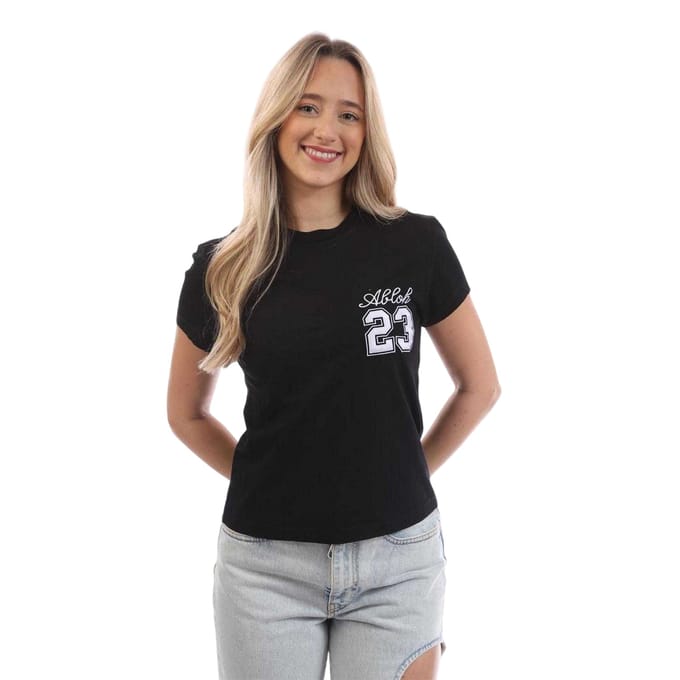 Off White Abloh-T-shirt met borduursel voor dames (Zwart, Wit)