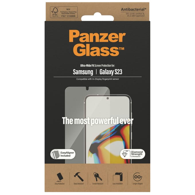 PanzerGlass Screenprotector geschikt voor Samsung Galaxy S23 Glazen | PanzerGlass Ultra-Wide Fit Screenprotector - Case Friendly + Installatie Frame