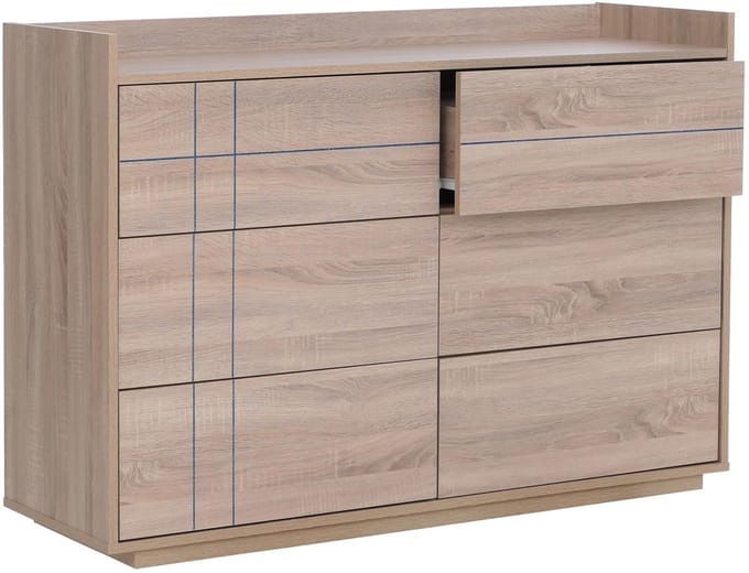 Commode MCW-P44, dressoir, 6 laden met push-to-open-functie, MDF 83x120x40 cm ~ Sonoma-eikenlook