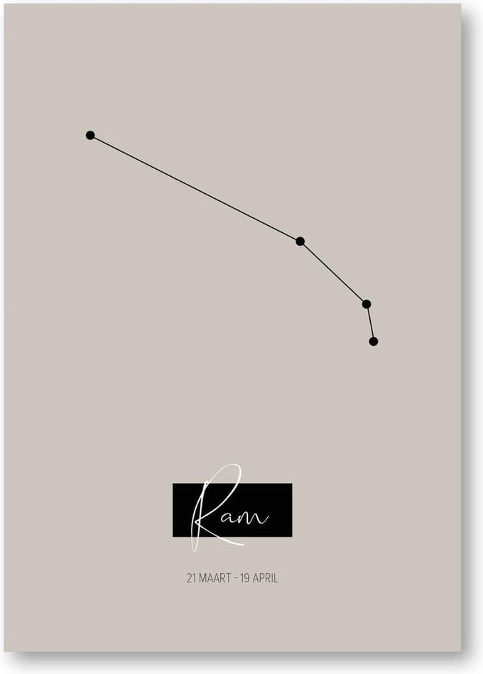 MOODZ design | Sterrenbeeldposter Ram | A3 formaat | warm grijs | naturel
