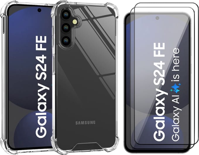 Hoesje geschikt voor Samsung Galaxy S24 FE - 2x Screenprotector Volledig Dekkend Glas - Shockproof Transparant