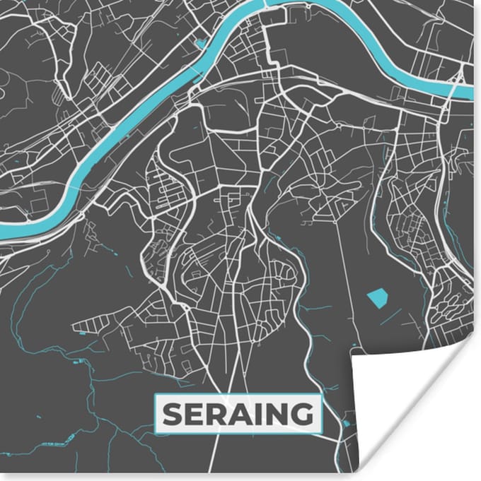 Poster Plattegrond – Seraing – Blauw – Stadskaart - Kaart - 75x75 cm