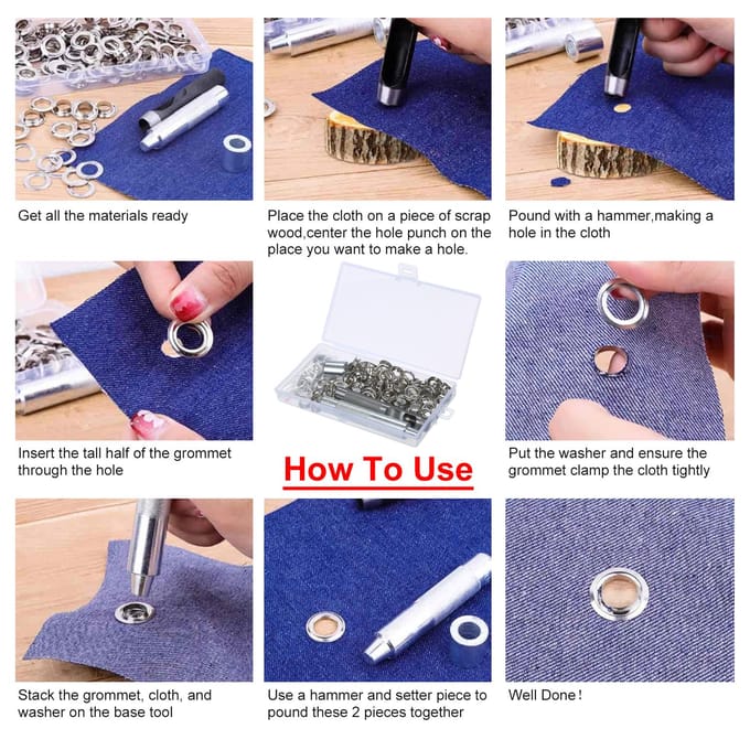 100 Sets 10mm 3/8-inch Grommet Kit Zilver Naaien Oogje Kit met Installatie Gereedschap Perforator zilver