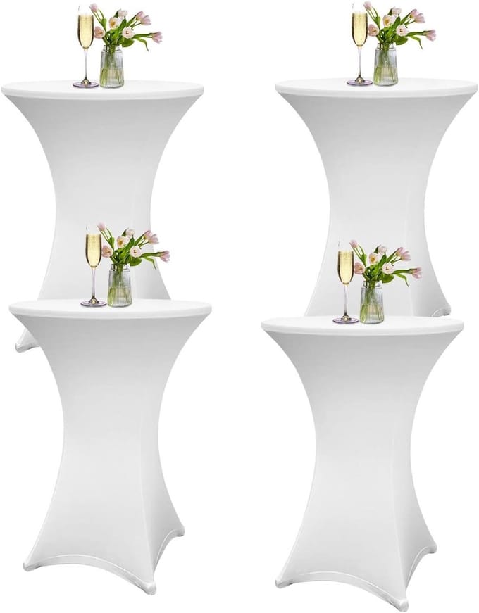 Statafelhoezen Set - Tafelkleed Elastisch - Feest Decoratie - Verstevigd Bij Poten - Ø 80-85 cm - Wit