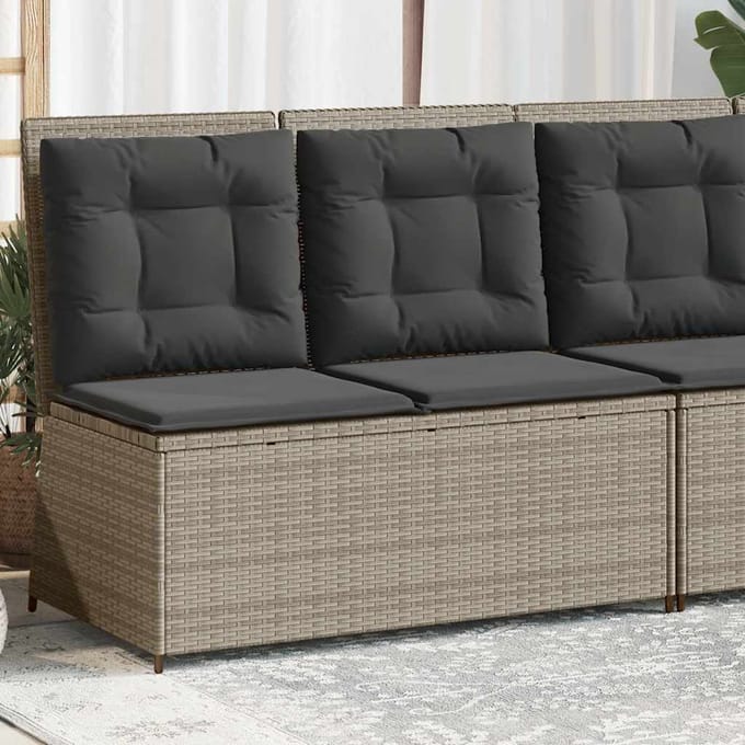 vidaXL - Tuinbankje - verstelbaar - met - kussens - poly - rattan - lichtgrijs