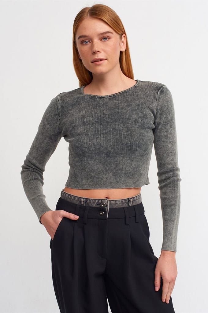 Dames Geribbelde Crop Crew Neck Trui