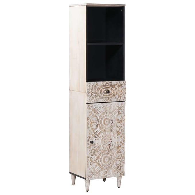 vidaXL - Badkamerkast - met - lade - Wit - 38 - x - 33,5 - x - 160 - cm - Massief - Mango - Hout