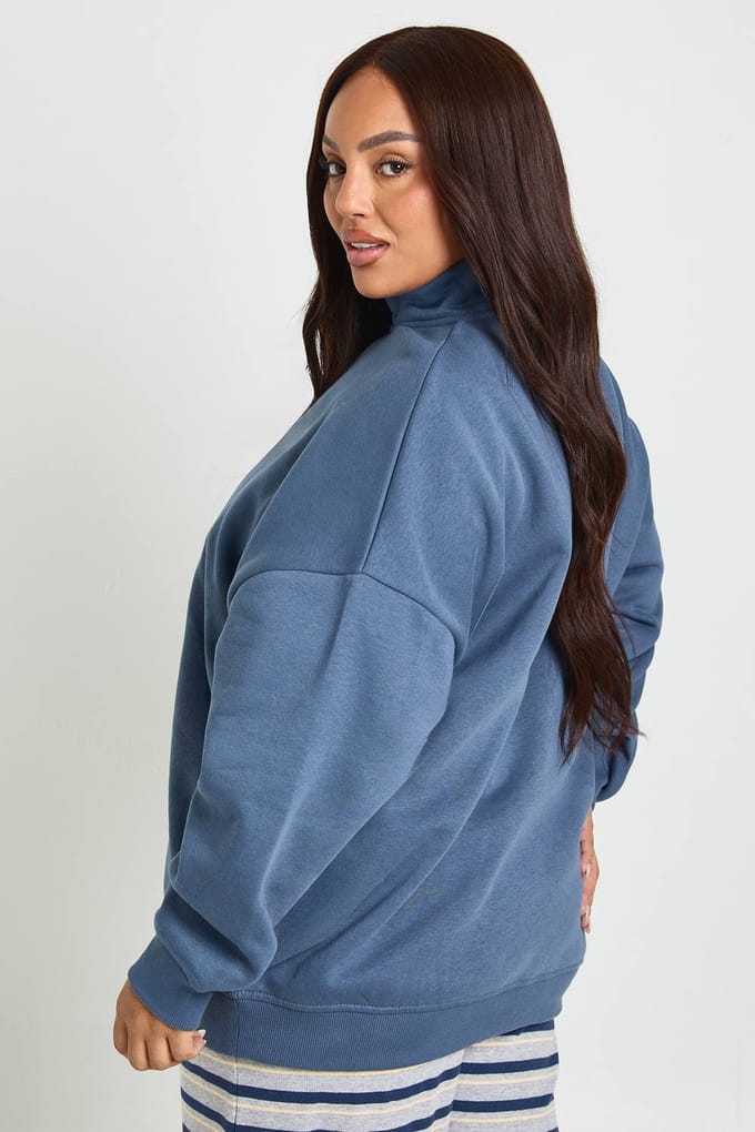 boohoo Dames Plus Oversized Half Zip Sweatshirt | Navy | Maat: 16