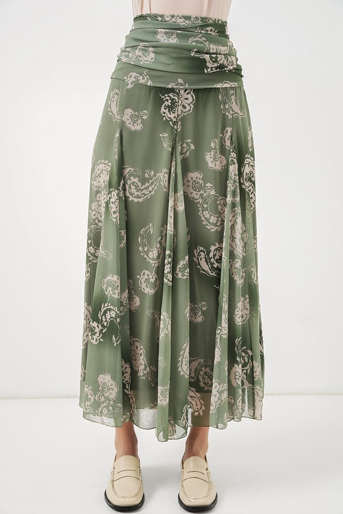 Hoge Taille Paisley Maxi Rok