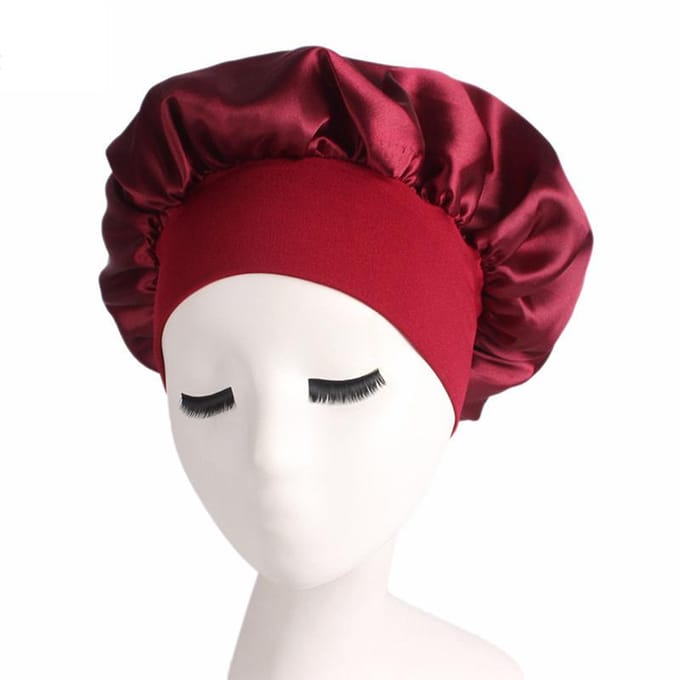 Bonnet en satin solide pour coiffure, bonnet de nuit, bonnet de douche, outils de coiffure black