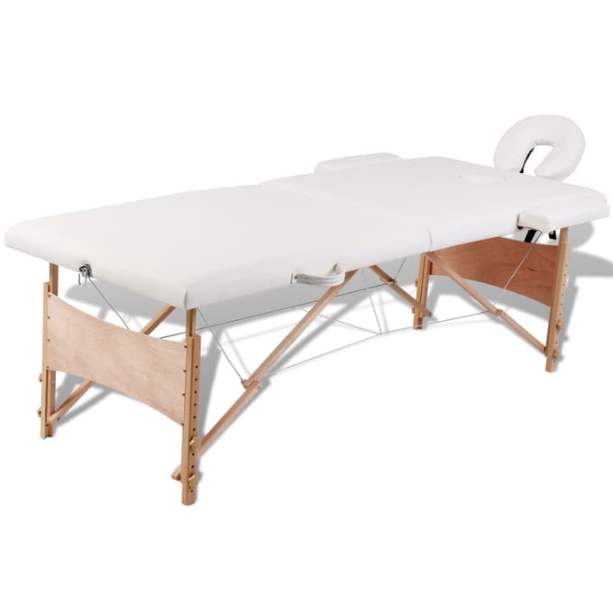 vidaXL - Inklapbare - massagetafel - 2 - zones - met - houten - frame - (creme)