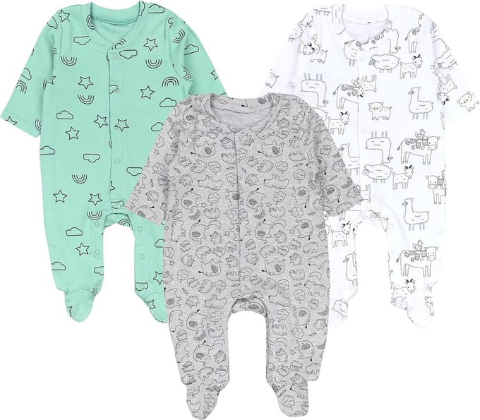 Babypak Jongen met Voetjes - Pyjama Romper Lange Mouw Katoen 3-Pack