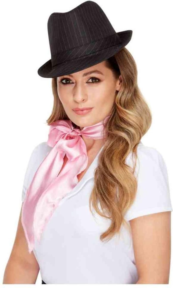 Gangster verkleed hoed zwart met roze