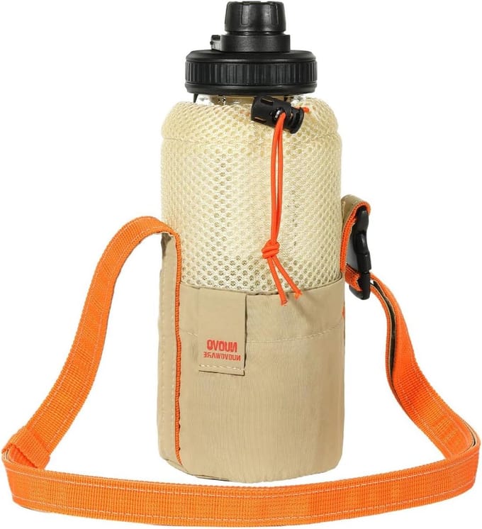 Water Bottle Holder with Adjustable Shoulder Strap - Foldable Lightweight Drawstring Water Bottle Bag for Hiking and Traveling