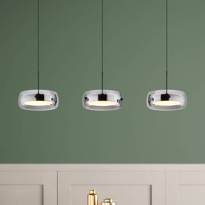 Globo LED hanglamp Livion, rookgrijs/zwart, glas, 85 cm