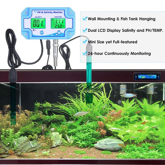 3-in-1 PH/Zoutgehalte/TEMP Waterkwaliteitsmonitor Multifunctionele pH- en zoutgehaltemonitor Temperatuur EU Plug