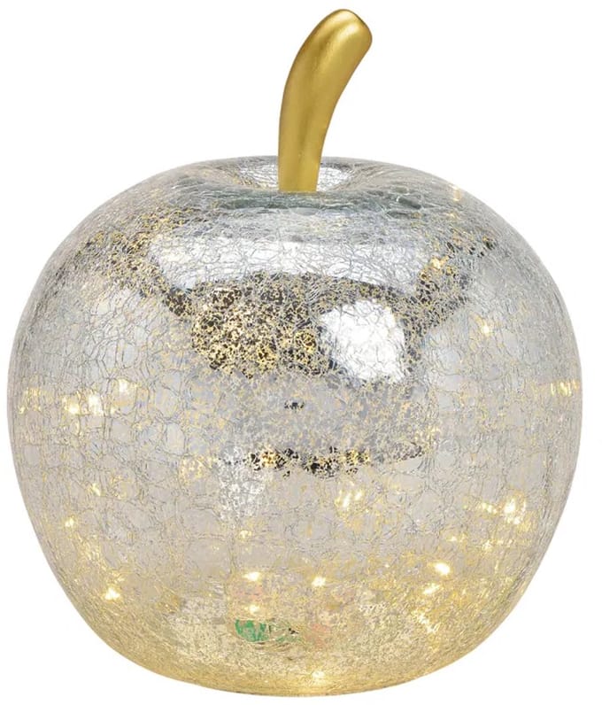 Grote appel met 40 LED's, met timer, gemaakt van zilverglas (B/H/D) 27x30x27cm