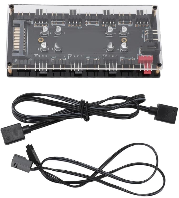 Ventilator Hub - RGB PWM Adapter - PC Kabelbeheer - 8 Poorten - 14x9x3 cm - Zwart