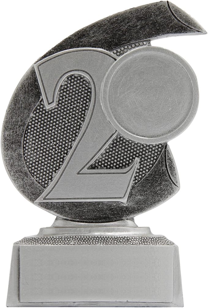 Trofee Nummer 2 Zilver/Zilver 10 cm Tweede Prijs Vis Wedstrijd Viswedstrijd Twee