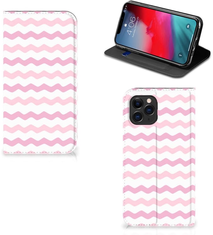 Apple iPhone 11 Pro Hoesje met Magneet Waves Roze