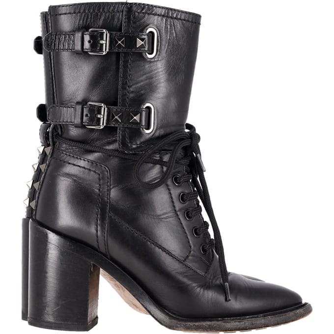Valentino Garavani Rockstud Dubbelgesp Hakken in Zwart Leer