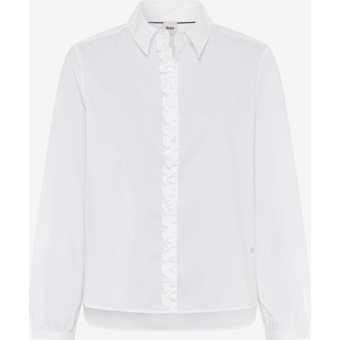 Brax Dames Blouse  Style VIC FRILL white, wit, maat 38