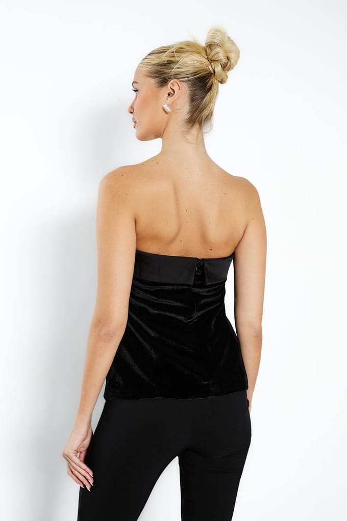 boohoo Dames Omklapbare fluwelen bandeautop | Black | Maat: 6