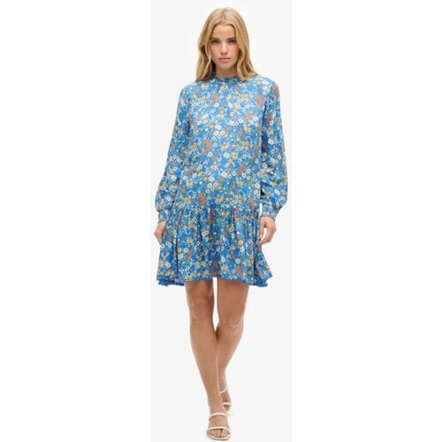 Superdry Mini-jurk met Hoge Halslijn Blauw Grootte: 36