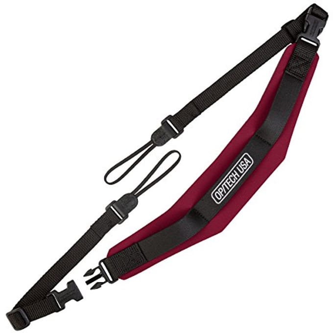 Camera Riem van Leer en Neopreen - Magenta