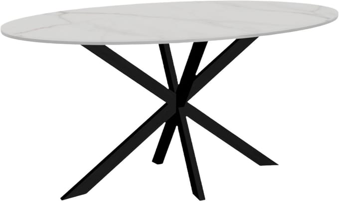 Eettafel ovaal 160cm Figo marmerlook wit ovale tafel steen