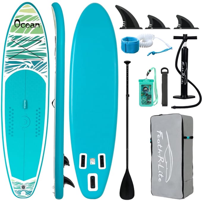 FUNWATER SUPFR03F – Opblaasbare SUP plank zeegolf design zeegroen 335x82x15 cm – 3 vinnen – stabiel & wendbaar