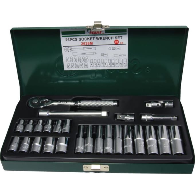 Dopsleutelset HANS 1/4 inch 26 Stuk (kurz en lang)