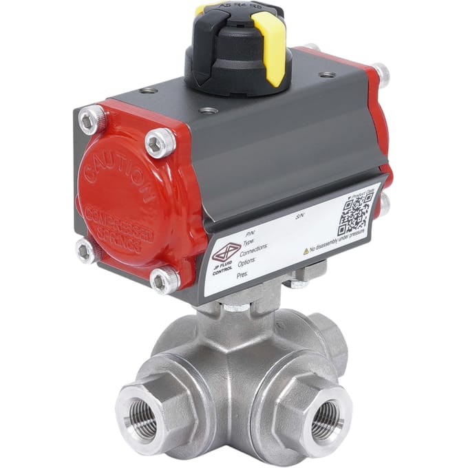 Rp 1'' L-Port 3-Weg Pneumatische RVS Kogelkraan Veer-Openend